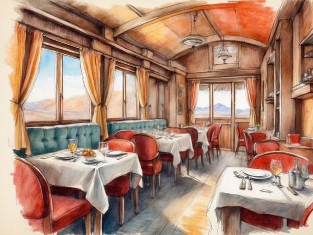 Auf dem Bild ist ein wunderschöner Speiseraum in einem stilvollen Restaurant zu sehen. Die Einrichtung ist gemütlich mit runden roten Stühlen und Tischdecken in Weiß, die eine einladende Atmosphäre schaffen. Große Fenster bieten einen Blick auf die umliegende Landschaft, was den Raum hell und freundlich macht.Die Verpflegungsmöglichkeiten scheinen vielfältig zu sein, mit gedeckten Tischen, die auf ein leckeres Essen hindeuten, möglicherweise mit frisch zubereiteten Speisen und Getränken. Diese Umgebung könnte perfekt für ein schmackhaftes Frühstück, Mittagessen oder Abendessen in entspannter Atmosphäre sein.In Bezug auf Unterkünfte könnte dieses Restaurant Teil eines charmanten Hotels oder einer Gaststätte sein, die auch Übernachtungsmöglichkeiten bieten, um den Gästen einen komfortablen Aufenthalt zu ermöglichen.