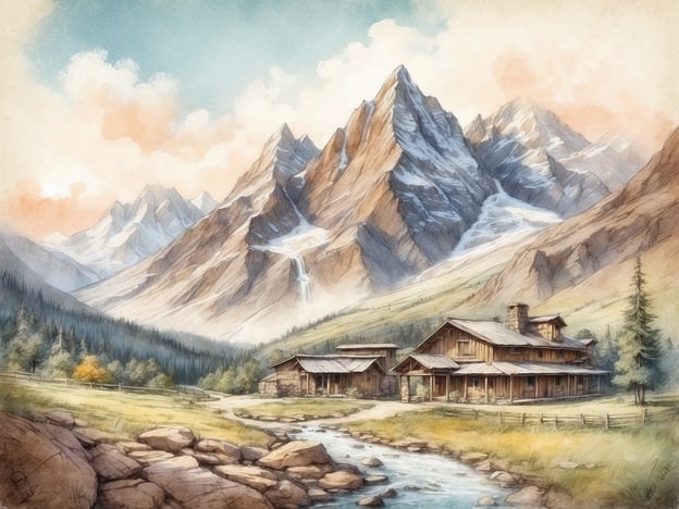 Auf dem Bild ist eine malerische Landschaft zu sehen, die von majestätischen Bergen und einem klaren Fluss geprägt ist. In der Vordergrund stehen rustikale Holzhäuser, umgeben von grünen Wiesen und Bäumen. Die Bergen im Hintergrund sind teilweise schneebedeckt und es fließt ein Wasserfall hintendran herunter.Der Landal GreenParks Village les Gottales ist ein Ferienpark in den belgischen Ardennen, umgeben von einer natürlichen Kulisse. Hier können Gäste die Schönheit der Natur genießen, Aktivitäten im Freien unternehmen und entspannen. Der Park bietet verschiedene Unterkunftsmöglichkeiten im Chalet-Stil, die ideal für Familien und Gruppen sind. Es gibt zahlreiche Wander- und Radwege sowie Freizeitangebote, die den Aufenthalt unvergesslich machen.