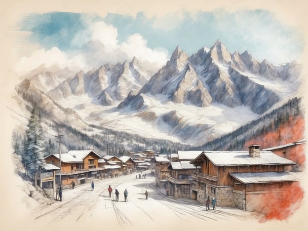 Auf dem Bild sind eine malerische Berglandschaft mit schneebedeckten Gipfeln und eine charmante, alpine Ortschaft zu sehen. Die Gebäude sind typischerweise im rustikalen Stil gehalten, mit Holzkonstruktionen und schneebedeckten Dächern. Einige Personen sind auf der Straße und genießen die winterliche Atmosphäre.Im Kontext von Landal GreenParks Brandnertal befindet sich dieser Ferienpark in einer ähnlichen Umgebung, umgeben von beeindruckenden Bergen und ideal für Aktivitäten im Freien, insbesondere im Winter. Hier können Gäste Skifahren, Wandern und die Natur genießen.