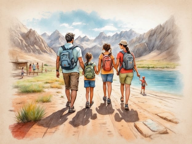 Auf dem Bild sieht man eine Familie, die gemeinsam Zeit in der Natur verbringt. Sie gehen an einem Gewässer entlang, umgeben von Bergen. Diese Aktivität fördert das Zusammensein und die Erkundung der Natur. Möglichkeiten für Freizeitaktivitäten, die die Familie genießen könnte, sind:1. Wandern – die Natur erkunden und frische Luft genießen.2. Picknicken – gemeinsam eine Mahlzeit im Freien genießen.3. Radfahren – die Umgebung mit Fahrrädern entdecken.4. Angeln – eine ruhige Aktivität am Wasser.5. Fotografieren – die Landschaft und besondere Momente festhalten.Solche Aktivitäten stärken die Familienbande und bieten tolle Erlebnisse für Groß und Klein.