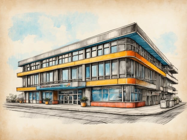 Auf dem Bild ist ein modernes, mehrstöckiges Gebäude zu sehen, das durch große Fenster und eine auffällige Farbgestaltung, insbesondere in Orange und Blau, charakterisiert ist. Die Architektur wirkt funktional und einladend, hier könnte es sich um ein öffentliches Gebäude oder ein Geschäftshaus handeln.In Bezug auf die Geschichte von Föhr könnte man sich vorstellen, dass dieses Gebäude eine Verbindung zur Entwicklung der Insel hat, die im Laufe der Jahrhunderte viele Veränderungen durchgemacht hat. Föhr ist bekannt für seine maritime Tradition und die Wertschätzung der Natur, sodass ein solches Gebäude vielleicht auch ein Zeichen für den Fortschritt und die Modernisierung der Region ist, während es gleichzeitig die historischen und kulturellen Wurzeln der Insel respektiert.