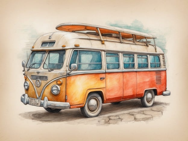 Auf dem Bild ist ein klassischer Volkswagen-Bus zu sehen, der oft mit einem Lebensstil in Verbindung gebracht wird, der auf Abenteuer und Freiheit ausgerichtet ist. Solche Transportmittel, insbesondere in der heutigen Zeit, können auch ein Symbol für Umweltfreundlichkeit und Nachhaltigkeit sein, wenn sie umgerüstet oder mit alternativen Antriebstechnologien ausgestattet werden.Der VW-Bus wird häufig bei Camping und Roadtrips eingesetzt, was ein Bewusstsein für die Natur und das Abenteuer im Freien fördert. Dies kann dazu anregen, umweltbewusste Entscheidungen zu treffen, etwa durch die Verwendung von nachhaltigen Materialien im Innenraum oder durch die Reduzierung des CO2-Ausstoßes über alternative Antriebsarten.