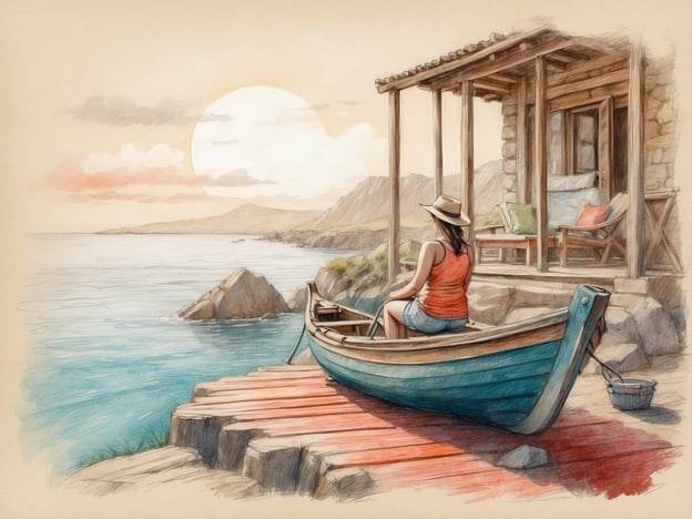 Auf dem Bild ist eine idyllische Szene zu sehen: Eine Person sitzt in einem kleinen, blauen Boot an einem Holzsteg, mit Blick auf das ruhige Wasser und die umliegende Landschaft. Im Hintergrund ist ein charmantes, steinernes Haus mit einer Veranda zu sehen, und die Sonne geht langsam unter, wodurch eine warme, entspannende Atmosphäre entsteht.**Tipps für den perfekten Aufenthalt:**1. **Frühzeitig anreisen:** Um den Sonnenuntergang in vollen Zügen zu genießen, plane deine Aktivitäten so, dass du rechtzeitig am Wasser bist.2. **Gemütliche Kleidung:** Trage leichte, bequeme Kleidung, die dir erlaubt, dich frei zu bewegen und die Umgebung zu erkunden.3. **Genussmomente:** Verbringe Zeit mit einem Buch oder deiner Lieblingsmusik, während du die Ruhe der Natur auf dich wirken lässt.4. **Essen mit Blick:** Bereite ein Picknick vor oder genieße Snacks, während du die Aussicht genießt – ein Glas Wein oder frisch gepresster Saft passt perfekt dazu.5. **Natur erleben:** Plane kleine Ausflüge mit dem Boot, um die Umgebung aus einer anderen Perspektive zu erkunden und vielleicht sogar ein paar Fische zu fangen.6. **Entspannung einplanen:** Nimm dir Zeit für Meditation oder einfaches Entspannen – die Natur bietet den perfekten Hintergrund dafür.Viel Spaß beim Genießen dieser