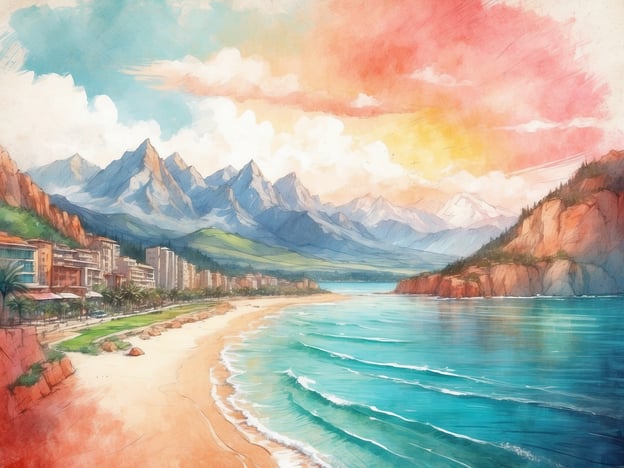 Auf dem Bild ist eine idyllische Küstenlandschaft mit einem Sandstrand und einer malerischen Bergkulisse zu sehen. Das Wasser ist beruhigend und blau, während der Himmel in warmen Farben erstrahlt, was auf einen schönen Sommerabend hinweist.In verschiedenen Regionen könnte der Sommer so unterschiedlich wahrgenommen werden:- **Mittelmeerregion**: Hier genießen die Menschen warme Temperaturen, perfekt für Strandurlaube und Wassersport.- **Alpenregion**: Der Sommer bringt hier Wanderfreuden in den Höhenlagen mit blühenden Wiesen und klaren Bergseen.- **Tropische Regionen**: Hier ist der Sommer geprägt von hohen Temperaturen, tropischen Regenfällen und üppiger vegetation.- **Nordische Länder**: Im Sommer erleben die Menschen lange Tage und mildes Wetter, ideal für Outdoor-Aktivitäten und Festivals.Jede Region hat ihre eigene Art, den Sommer zu feiern und zu genießen.