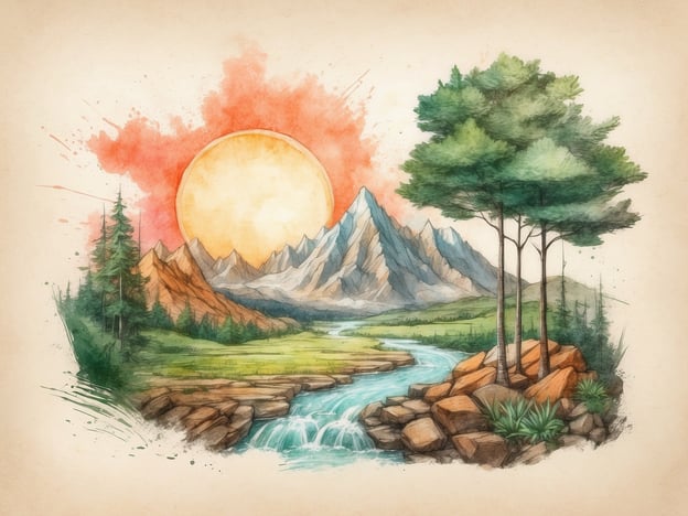 Auf dem Bild ist eine malerische Landschaft mit Bergen, einem Fluss, Bäumen und einem Sonnenuntergang zu sehen. Diese Darstellung spiegelt die natürliche Schönheit Islands wider, die eine zentrale Rolle im Ökotourismus spielt.Ökotourismus auf Island fördert nachhaltige Reisemöglichkeiten, die die Umwelt respektieren und erhalten. Er ermöglicht es Besuchern, die einzigartige Flora und Fauna sowie die dramatischen Landschaften zu erkunden, während gleichzeitig der Schutz dieser empfindlichen Ökosysteme gewährleistet wird. Dieser Ansatz trägt dazu bei, das Bewusstsein für Umwelt- und Naturschutz zu schärfen und den lokalen Gemeinden wirtschaftliche Vorteile zu bieten.