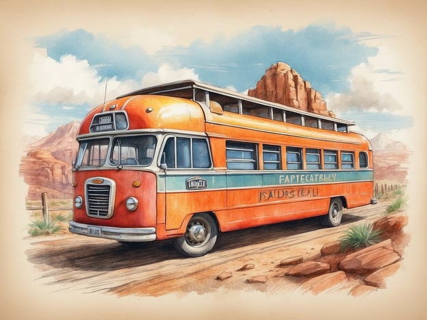 Auf dem Bild ist ein nostalgischer, orangefarbener Bus zu sehen, der in einer ländlichen Umgebung mit Bergen im Hintergrund steht. Um das Erlebnis zu verbessern, hier einige Geheimtipps für Reisende:1. **Lokale Routen erkunden**: Nutze den Bus, um weniger besuchte Orte zu erreichen und die lokale Kultur hautnah zu erleben. Frag die Einheimischen nach versteckten Schätzen.2. **Fotomöglichkeiten nutzen**: Halte an malerischen Orten an, um die beeindruckende Landschaft festzuhalten. Die Farben des Busses in der Natur werden tolle Fotos ergeben.3. **Gepäck leicht halten**: Wenn du mit einem Bus fährst, ist es praktisch, leichtes Gepäck mit minimalen Essentials zu packen.4. **Snack-Pause einplanen**: Packe lokale Snacks ein, um die Reise zu genießen, während du die Landschaft bewunderst.5. **Timing beachten**: Reise in der Nebensaison, um Menschenmengen zu vermeiden und die Umgebung in Ruhe genießen zu können.Lass dich von der Atmosphäre und dem Charme des Busses inspirieren!