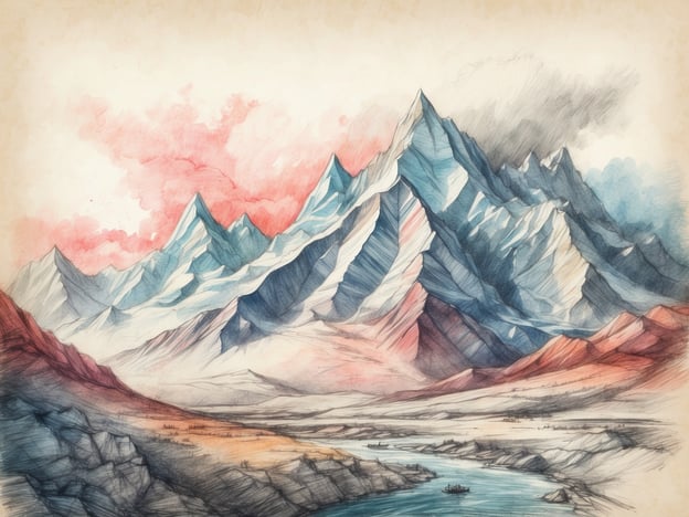 Auf dem Bild sind beeindruckende Gebirgszüge zu sehen, die von einer fantastischen Farbpalette geprägt sind. Diese Art der Landschaft könnte an die Andorranischen Pyrenäen erinnern, die für ihre natürliche Schönheit und spektakulären Ausblicke bekannt sind.In Andorra spielt die Natur eine zentrale Rolle in der Kultur, und der Gebirgsraum bietet Möglichkeiten für Aktivitäten wie Wandern und Skifahren. Die Kunst und Architektur des Landes sind ebenfalls stark von der umliegenden Landschaft inspiriert, mit traditionellen Steinhäusern und romanischen Kirchen, die harmonisch in die Bergwelt integriert sind.