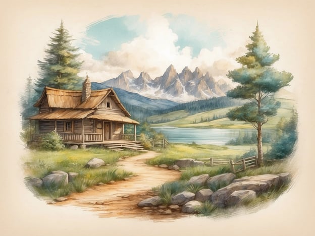 Auf dem Bild ist eine malerische Landschaft mit einem gemütlichen Holzhaus zu sehen, umgeben von grünen Wiesen, Bäumen und Bergen. In solch einer Umgebung könnte man hyggelige Aktivitäten genießen, wie zum Beispiel:1. **Wanderungen** entlang der malerischen Pfade, um die Natur zu erkunden und frische Luft zu schnappen.2. Ein **Picknick** im Freien, um mit Freunden oder Familie Zeit zu verbringen und köstliche Snacks zu genießen.3. **Lesen** eines Buches auf der Veranda des Hauses, während man die Ruhe der Natur genießt.4. **Kochabende** am Kamin, um warme und herzliche Mahlzeiten zuzubereiten und gemeinsam zu genießen.5. **Malen oder Zeichnen** der schönen Landschaft, um kreative Momente einzufangen.Diese Aktivitäten schaffen eine warme und einladende Atmosphäre, die das Herz erfreut.