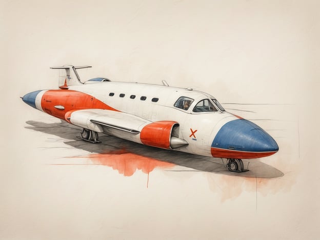 Auf dem Bild ist ein Flugzeug zu sehen, das eine markante und stilisierte Form aufweist. Die Verwendung klarer Linien und die harmonische Farbgestaltung in Weiß, Blau und Rot erinnern an die Prinzipien des dänischen Designs, das sich durch Funktionalität und Ästhetik auszeichnet.Das Flugzeug scheint aerodynamisch und elegant gestaltet zu sein, was ebenfalls typisch für dänisches Design ist. Es kombiniert eine minimalistische Ästhetik mit einer praktischen Form, was die Effizienz und Benutzerfreundlichkeit unterstreicht. Zudem spiegelt die Farbwahl eine modernistische Herangehensweise wider, die in vielen dänischen Designs zu finden ist.