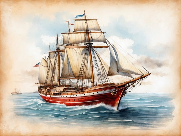 Auf dem Bild ist ein prächtiges Segelschiff zu sehen, das im offenen Wasser fährt. Solche Schiffe, häufig Brigg oder Barkentinen, waren im 18. und 19. Jahrhundert weit verbreitet und spielten eine entscheidende Rolle im Handel und in der Marine. Diese Ära war geprägt von Entdeckungsreisen, kolonialen Unternehmungen und dem transatlantischen Handel.Segelschiffe wie dieses waren oft mit mehreren Masten ausgestattet und konnten durch die Kraft des Windes große Distanzen zurücklegen. Die rot gestrichene Frachtgaleone könnte für den Transport von Waren zwischen Europa und Amerika genutzt worden sein, was die Vernetzung der Kulturen und Volkswirtschaften dieser Zeit verdeutlicht.Darüber hinaus sind diese Schiffe auch ein Symbol für die maritime Kultur und Geschichte, in der Navigation und Seefahrt essenziell waren für die Expansion von Handelsrouten und den Austausch zwischen verschiedenen Zivilisationen.