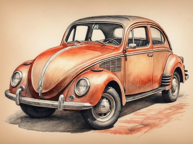 Auf dem Bild ist ein orangefarbener Oldtimer zu sehen, der stark an den klassischen Volkswagen Käfer erinnert. Die sanften Kurven und die einfache Form des Fahrzeugs spiegeln eine zeitlose Ästhetik wider, die auch in der finnischen Designkultur geschätzt wird.Die finnische Designkultur legt großen Wert auf Funktionalität und Minimalismus, Eigenschaften, die auch beim Design von Automobilen erkennbar sind. Ähnlich wie bei den Möbeln und Haushaltsgegenständen, die oft klare Linien und eine einfache Formensprache aufweisen, findet sich auch im Automobildesign der Wunsch nach Schlichtheit und praktischer Eleganz. Der Käfer, bekannt für seine robuste Bauweise und Benutzerfreundlichkeit, passt gut in dieses Konzept, da er als ein Beispiel für durchdachte Gestaltung gilt, die sowohl ästhetisch ansprechend als auch praktisch ist.Insgesamt symbolisiert das Fahrzeug zeitlose Werte, die sowohl in der Automobilindustrie als auch in der finnischen Designphilosophie geschätzt werden.