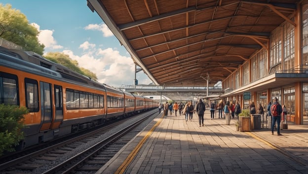 Weiche defekt – Autozüge nach Sylt fallen aus, Züge haben Verspätung. Menschen gehen über einen Bahnhofssteig mit Zügen.
