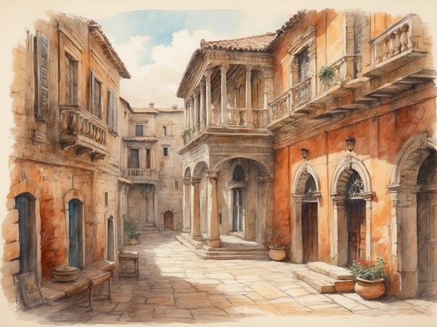 Auf dem Bild ist eine malerische historische Altstadtstraße zu sehen, die von imposanten, alten Gebäuden gesäumt ist. Die Architektur weist Merkmale auf, die typisch für mediterrane Regionen sind, möglicherweise aus der Zeit der Renaissance oder des Barock.Die Verwendung von warmer Farben und der klassische Baustil mit Säulen und Balkonen deuten auf kulturelle Einflüsse hin, die in vielen Städten entlang der Mittelmeerküste verbreitet sind. Diese Stilelemente reflektieren die Geschichte der Region, in der verschiedenen Zivilisationen, wie die Römer und Venezianer, Spuren hinterlassen haben.Die kleinen Stufen und Pflanzgefäße an den Fenstern verleihen dem Platz eine einladende Atmosphäre und heben die Harmonie zwischen Mensch und Natur hervor, die oft in historischen Städten zu finden ist. Solche Orte waren und sind Zentren des gesellschaftlichen Lebens und der kulturellen Interaktion und tragen somit zum kulturellen Erbe der Region bei.Insgesamt spiegelt das Bild eine Zeit und einen Ort wider, an dem Geschichte, Architektur und Gemeinschaft eng miteinander verbunden sind, was für viele europäische Städte von bedeutender kultureller Relevanz ist.