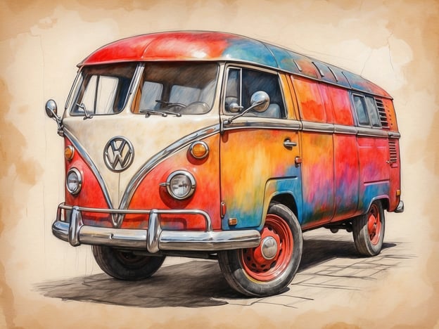 Auf dem Bild ist ein farbenfroher Volkswagen-Bus zu sehen, der in lebhaften Farben gestaltet ist. Der Wagen hat ein klassisches Design und strahlt ein Gefühl von Nostalgie und Abenteuer aus. In der Kunstszene in Vaduz könnten solche kreativen und extravaganten Fahrzeuge inspirierende Motive für Künstler sein, die sich mit Themen wie Freiheit, Mobilität und Individualität auseinandersetzen. Künstler könnten diesen Bus als Symbol für einen alternativen Lebensstil oder als Ausdruck ihrer eigenen persönlichen Ästhetik interpretieren.