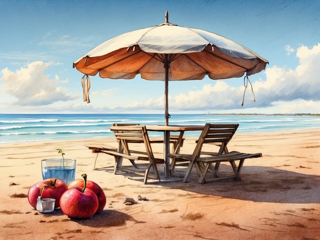 Auf dem Bild ist eine malerische Küstenlandschaft zu sehen, mit sanften Wellen, die an einen Sandstrand spülen. Die Klippen im Hintergrund und die einzelnen Steine im Vordergrund tragen zur natürlichen Schönheit der Szene bei.In einer solchen Umgebung könnten Unterkünfte wie Strandhotels oder Ferienwohnungen zur Verfügung stehen, die den Gästen einen direkten Zugang zum Strand bieten. Außerdem könnten Restaurants oder Strandbars in der Nähe sein, die frische Meeresfrüchte und lokale Spezialitäten anbieten, ideal für einen entspannten Tag am Meer.