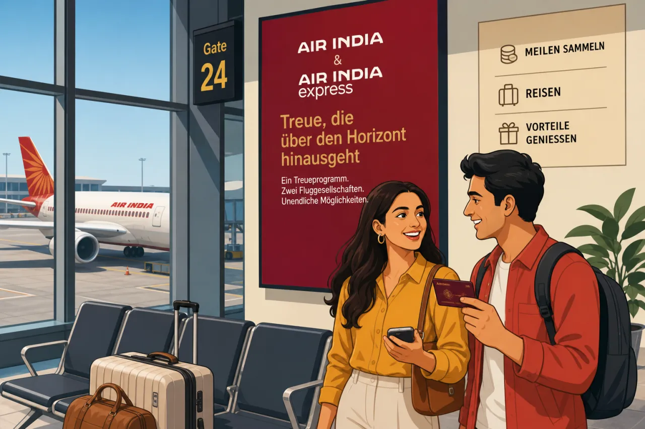 Air-India-Flugzeug am Gate mit Maharaja-Club-Thema