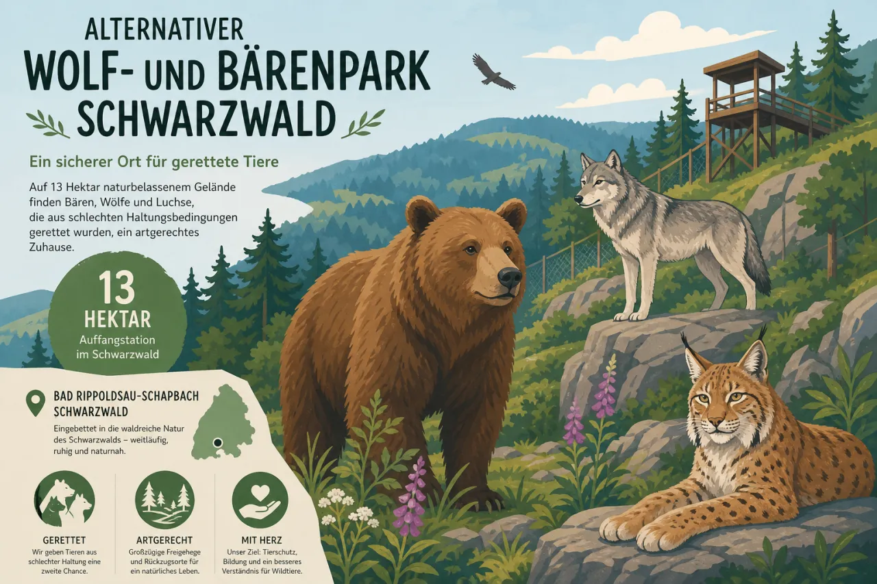 Alternativer Wolf- und Bärenpark Schwarzwald: 13 Hektar Auffangstation für gerettete Bären, Wölfe und Luchse in Bad Rippoldsau-Schapbach