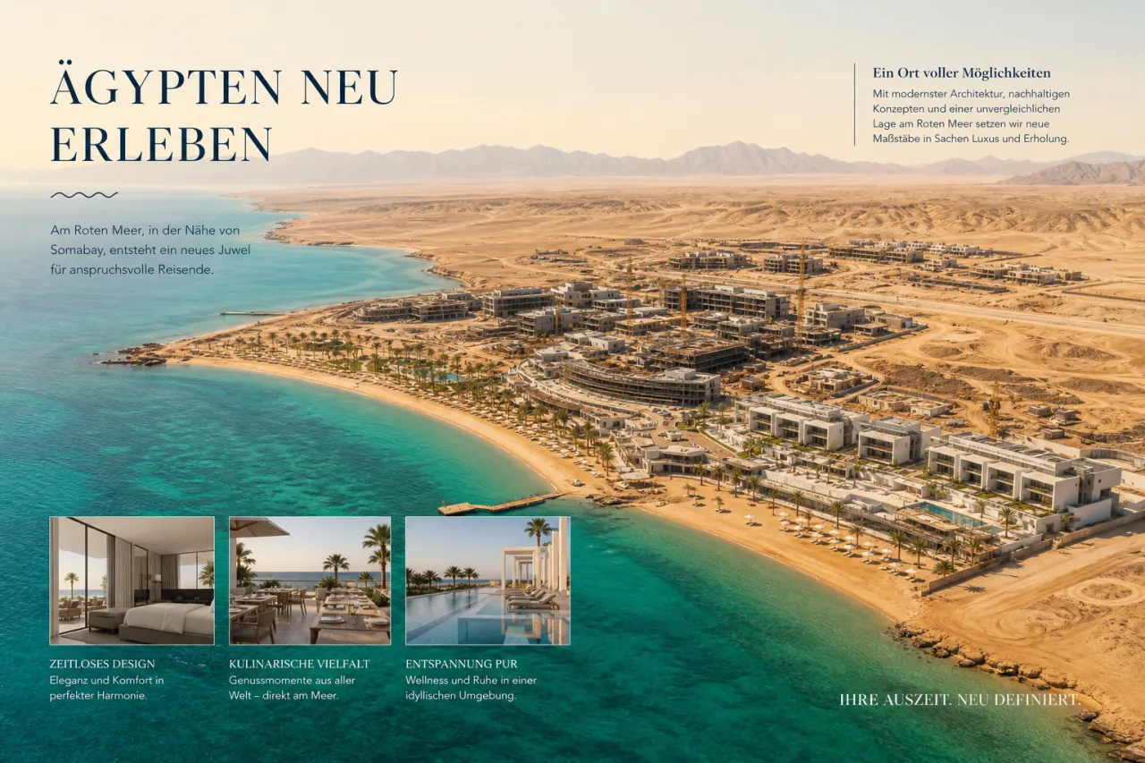 Küstenabschnitt in Somabay am Roten Meer, türkisblaues Wasser, Sandstrand, keine Bebauung