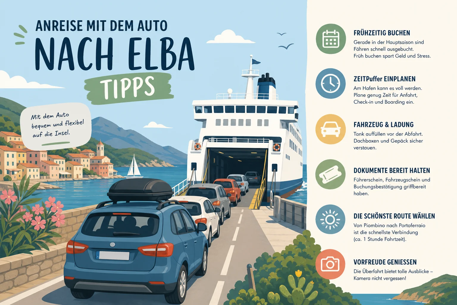 Anreise mit dem Auto nach Elba: Tipps für die Fahrt und die Fähre