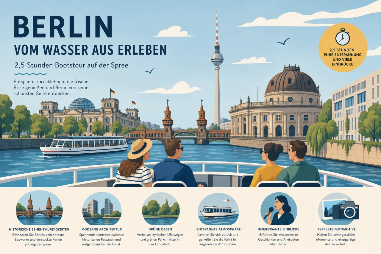 Berlin bei einer 2,5-stündigen Bootstour auf der Spree entdecken