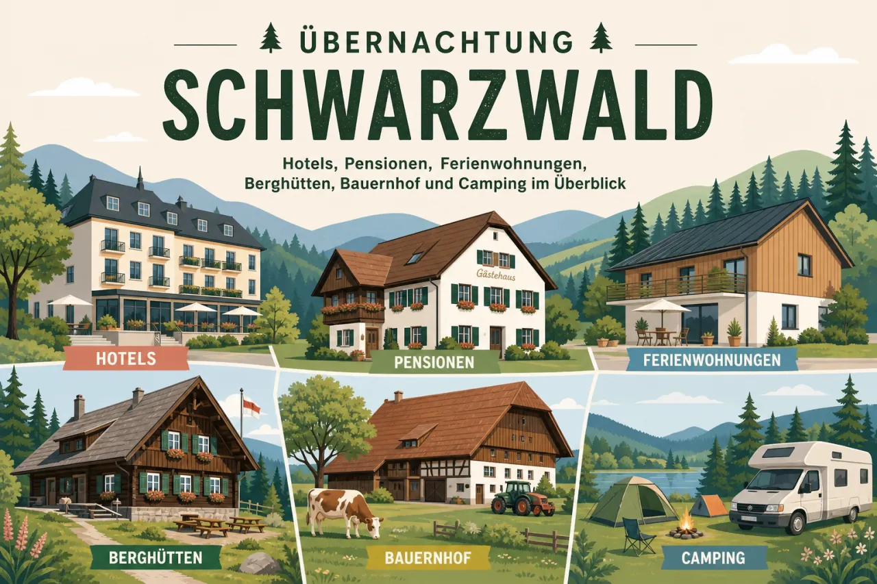 Übernachtung Schwarzwald: Hotels, Pensionen, Ferienwohnungen, Berghütten, Bauernhof und Camping im Überblick