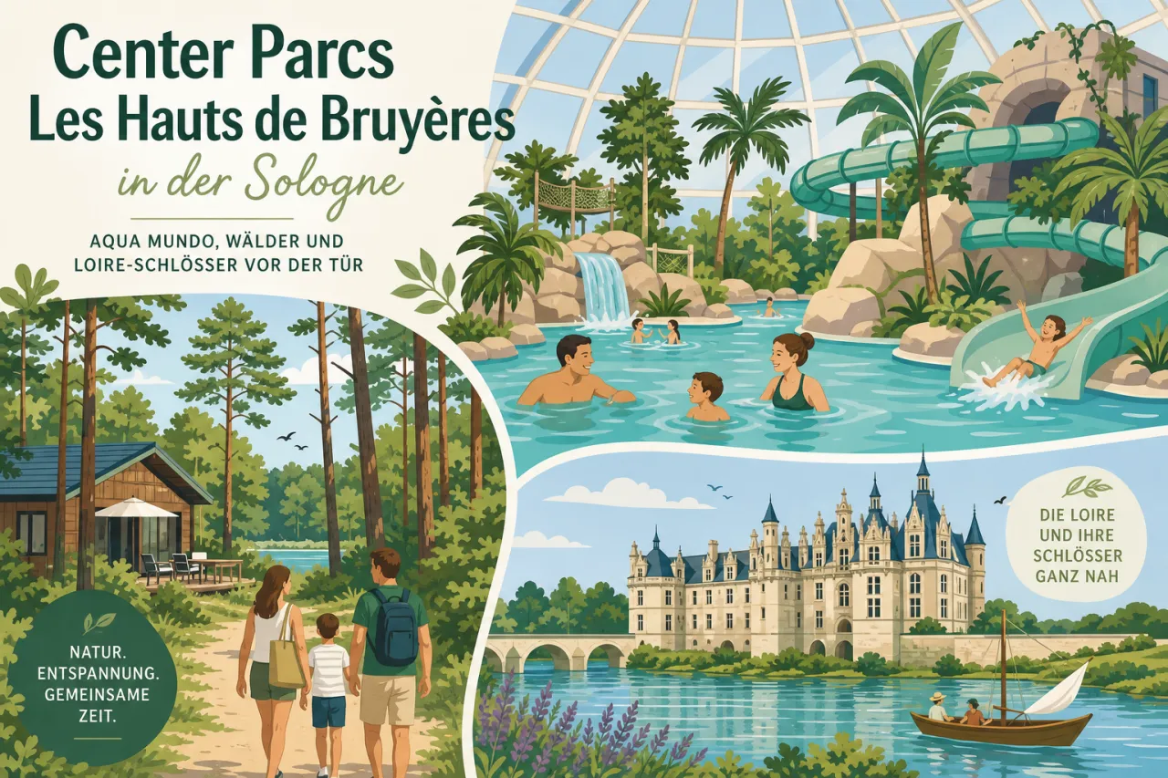 Center Parc Les Hauts de Bruyères in der Sologne — Aqua Mundo, Wälder und Loire-Schlösser vor der Tür