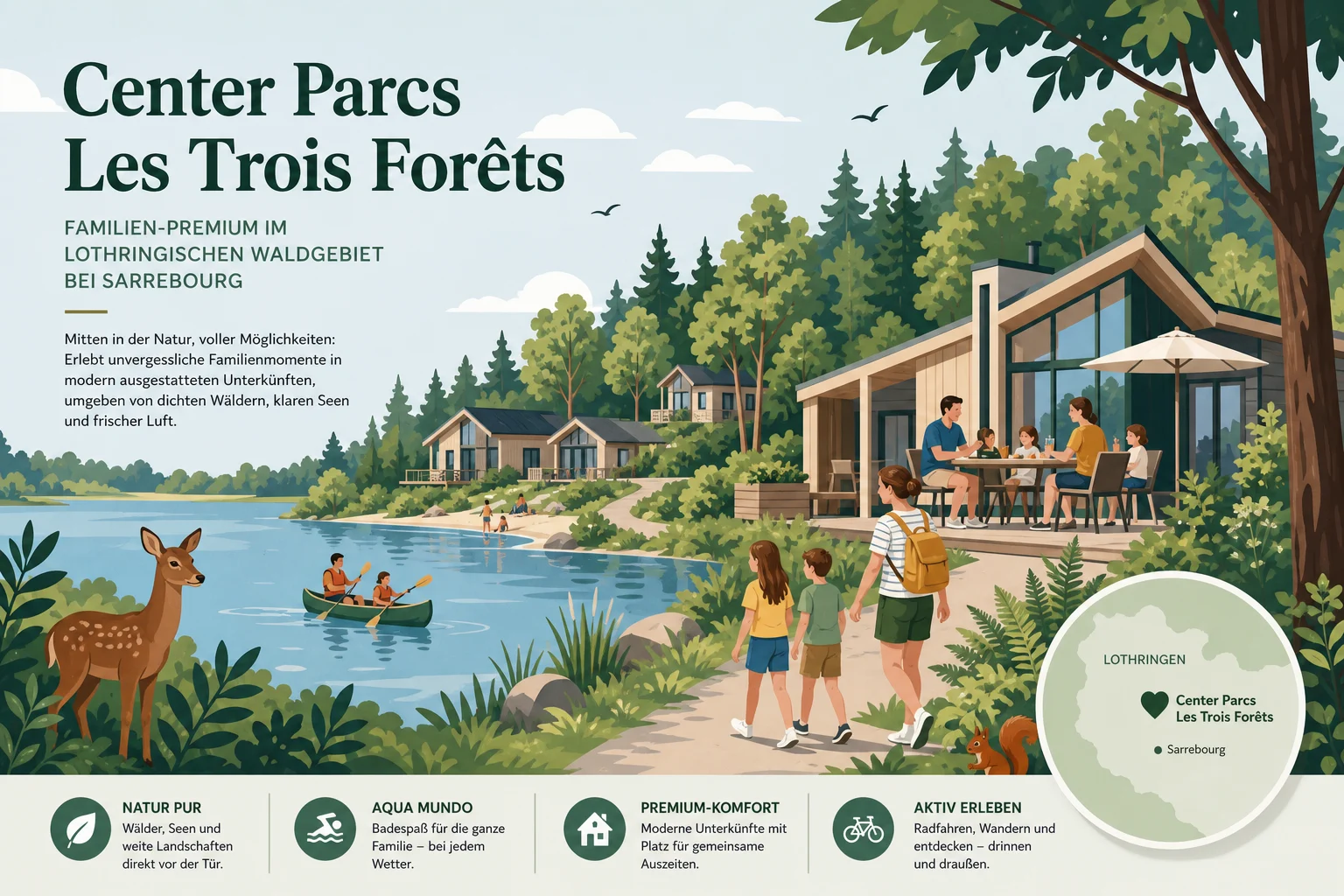 Center Parc Les Trois Forêts: Familien-Premium im lothringischen Waldgebiet bei Sarrebourg