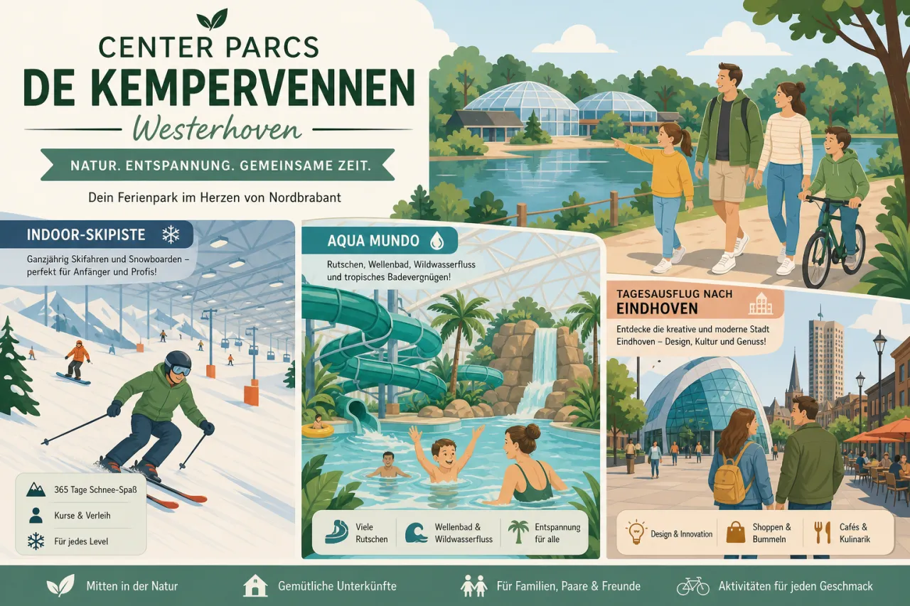 Center Parcs De Kempervennen in Westerhoven — Indoor-Skipiste, Aqua Mundo und Eindhoven-Tagestrip in Nordbrabant