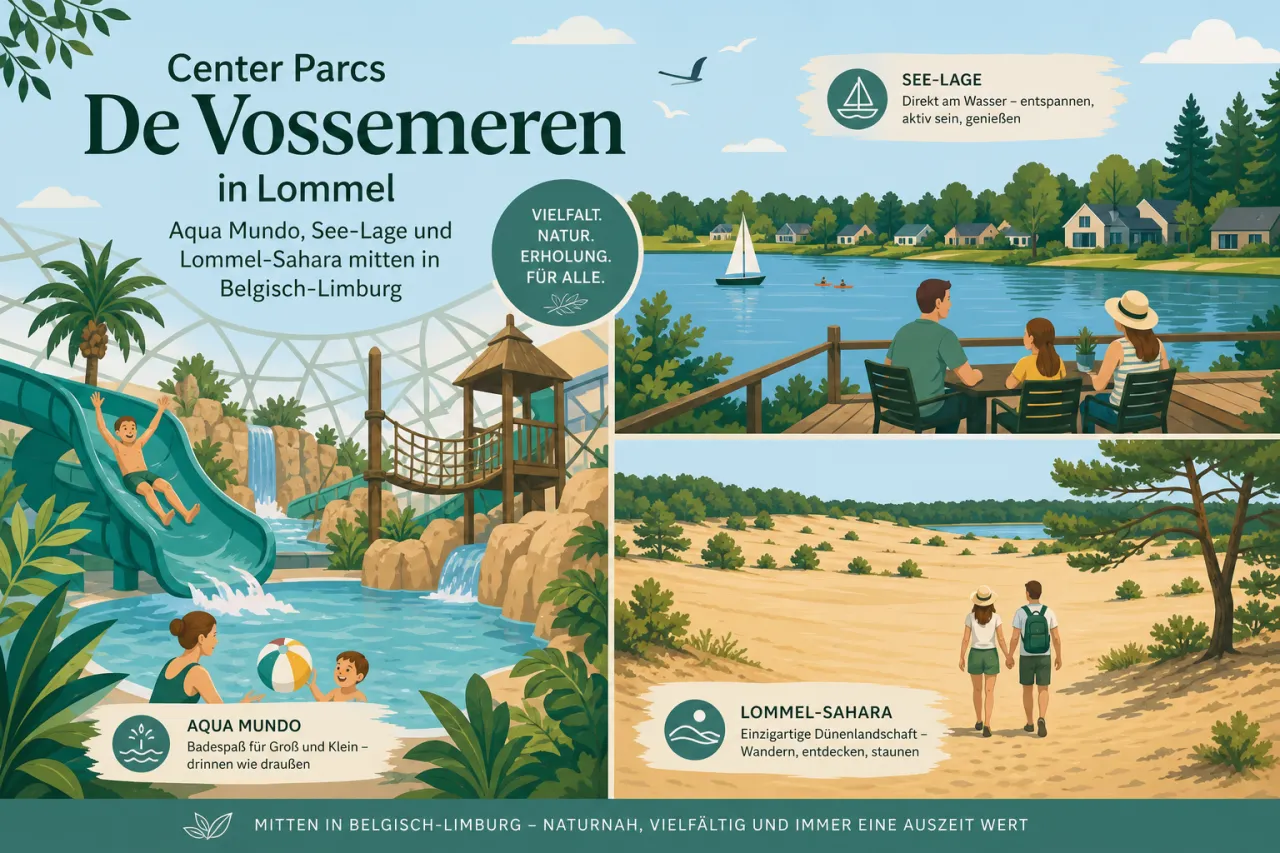Center Parcs De Vossemeren in Lommel — Aqua Mundo, See-Lage und Lommel-Sahara mitten in Belgisch-Limburg