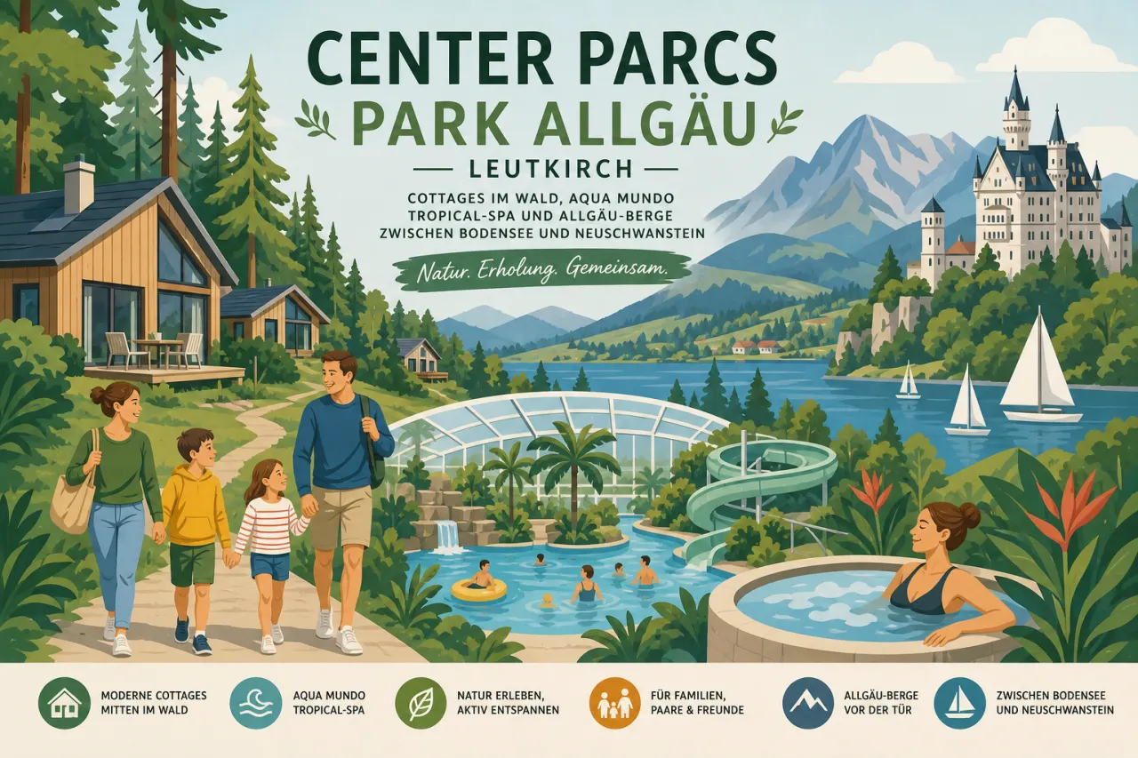 Center Parcs Park Allgäu in Leutkirch — Cottages im Wald, Aqua Mundo Tropical-Spa und Allgäu-Berge zwischen Bodensee und Neuschwanstein