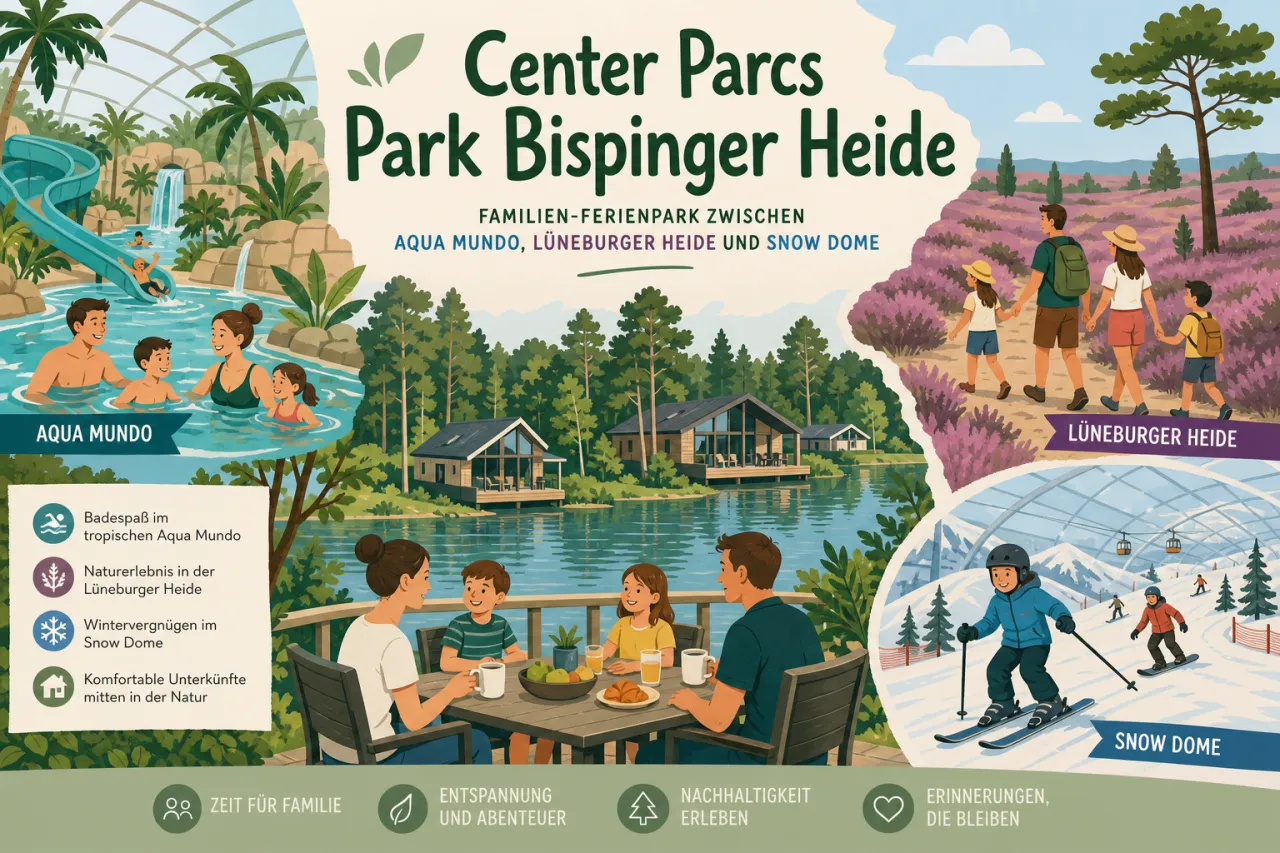 Center Parcs Park Bispinger Heide in Bispingen — Familien-Ferienpark zwischen Aqua Mundo, Lüneburger Heide und Snow Dome