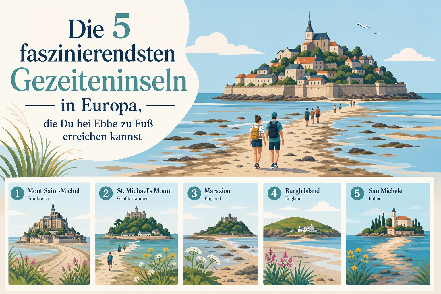 Die 5 faszinierendsten Gezeiteninseln in Europa, die Du bei Ebbe zu Fuß erreichen kannst