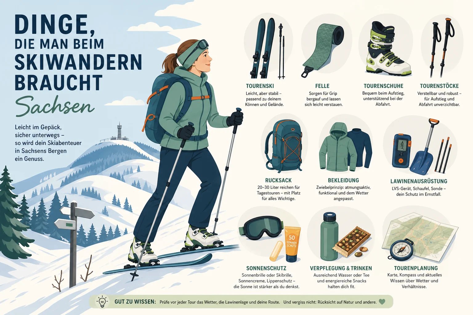 Dinge, die man beim Skiwandern braucht