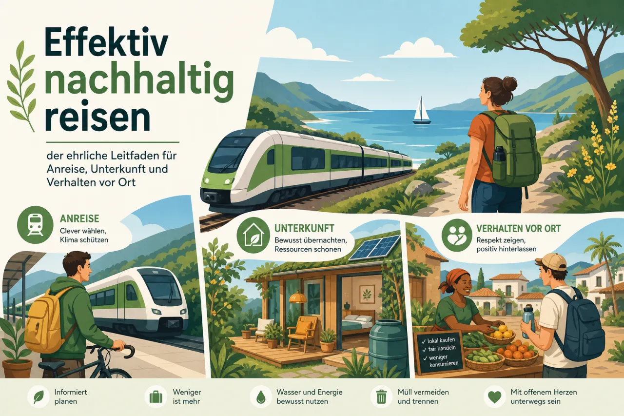 Effektiv nachhaltig reisen — der ehrliche Leitfaden für Anreise, Unterkunft und Verhalten vor Ort