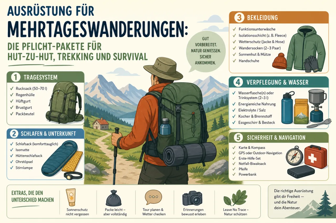 Empfohlene Ausrüstung für Mehrtageswanderungen