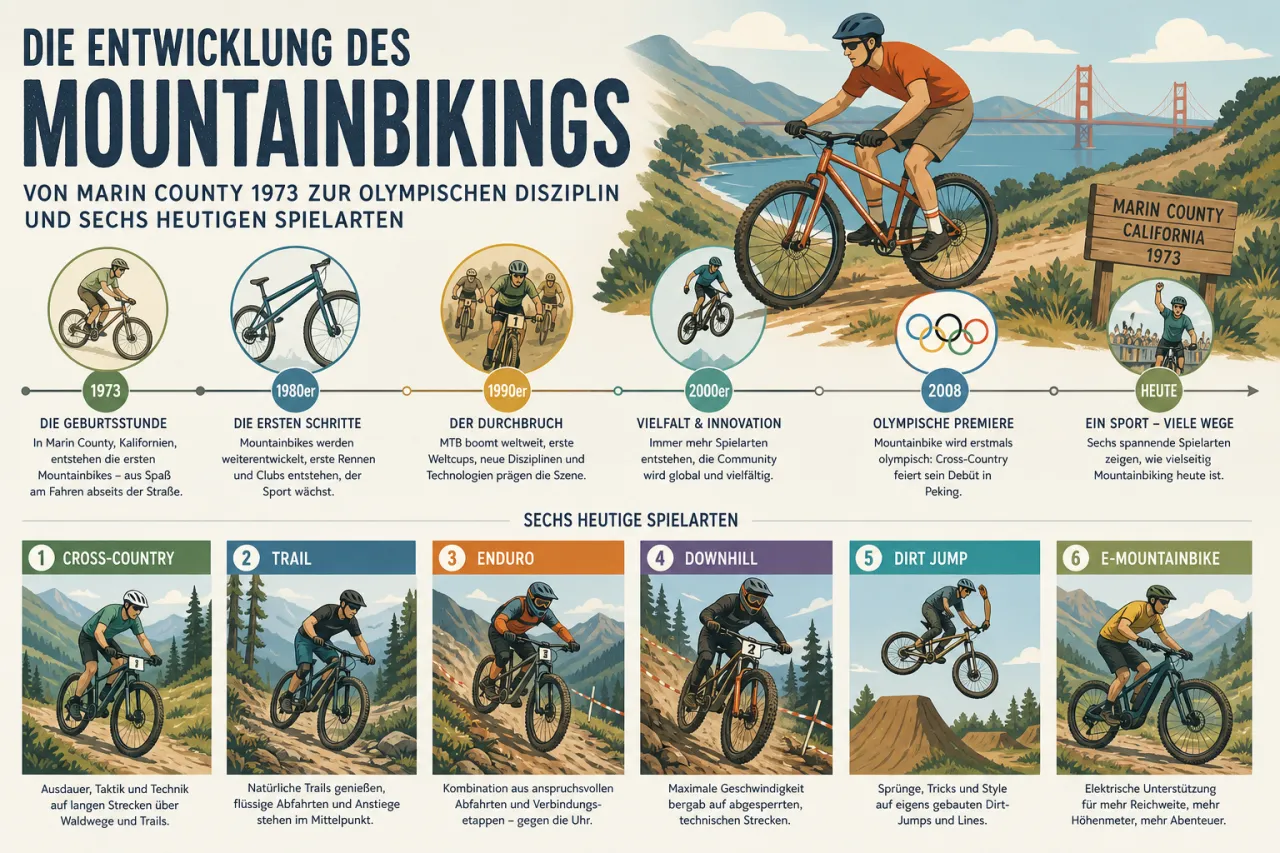 Die Entwicklung des Mountainbikings: Von Marin County 1973 zur olympischen Disziplin und sechs heutigen Spielarten