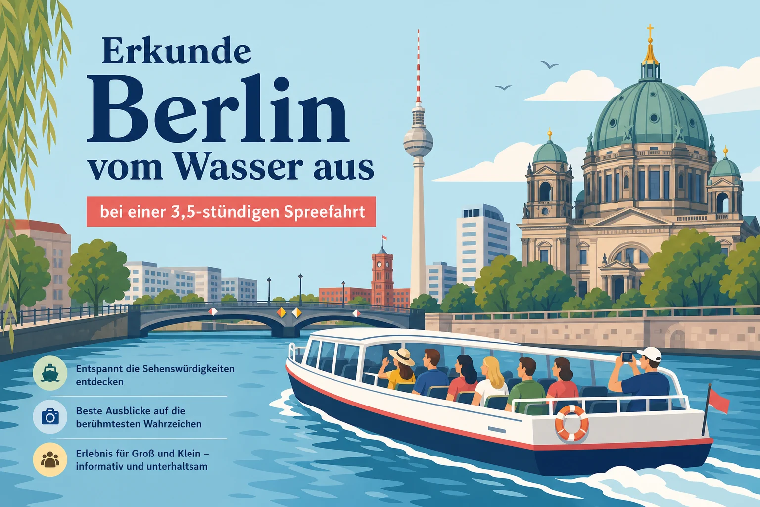 Erkunde Berlin vom Wasser aus bei einer 3,5-stündigen Spreefahrt