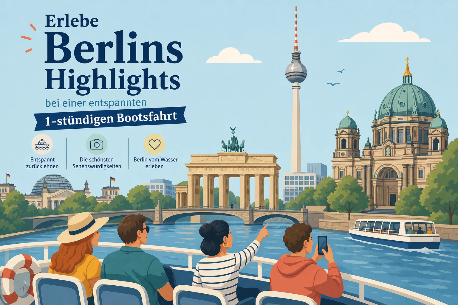 Berlins Highlights bei einer 1-stündigen Bootsfahrt
