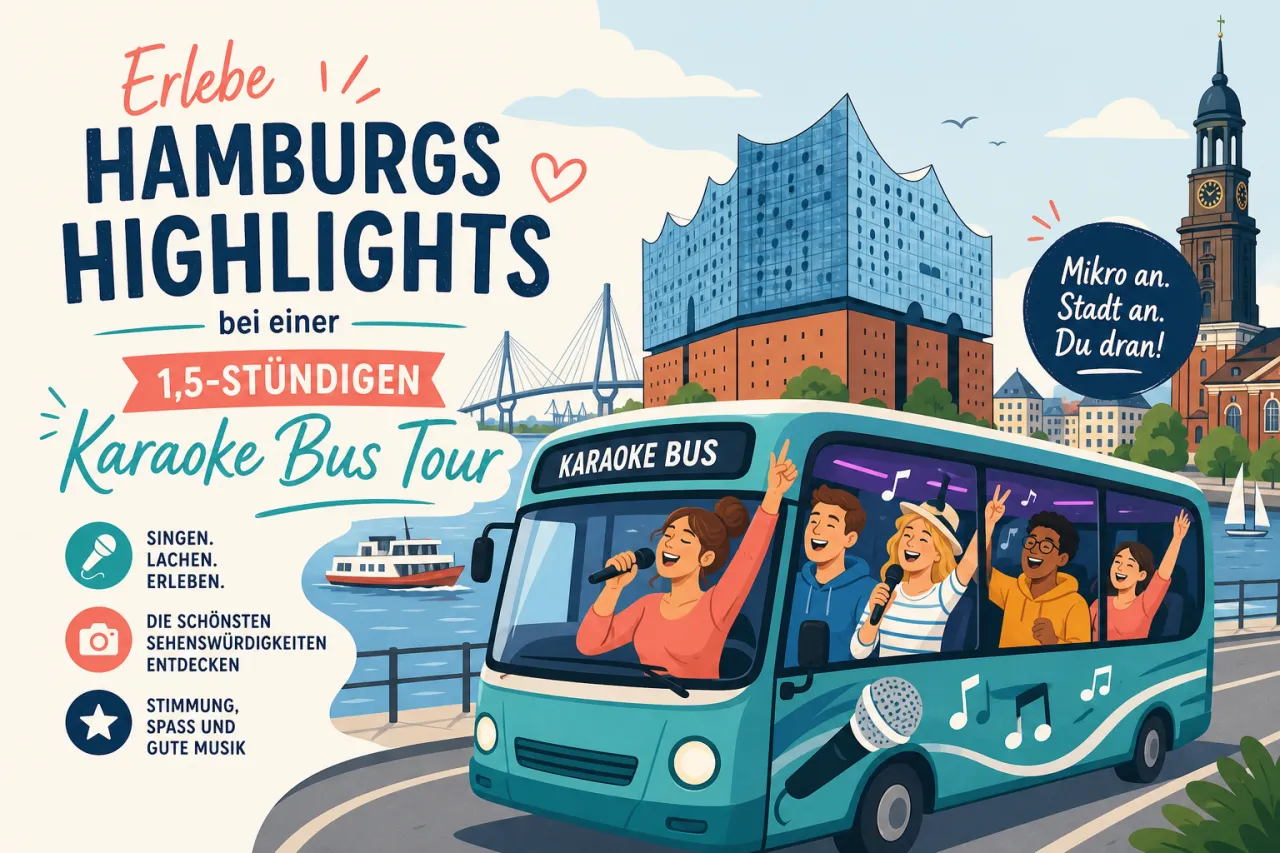 Erlebe Hamburgs Highlights bei einer 1,5-stündigen Karaoke Bus Tour