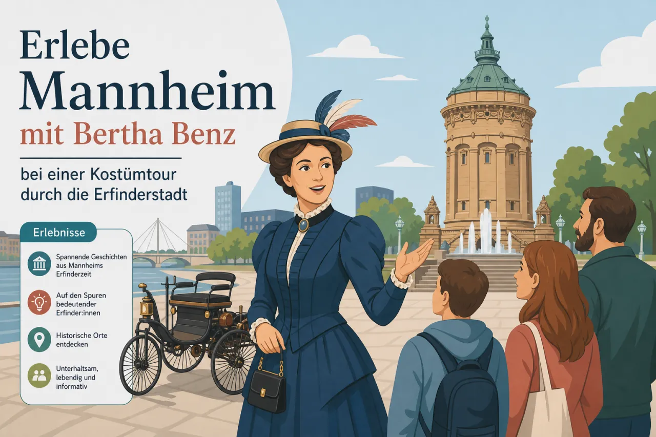 Erlebe Mannheim mit Bertha Benz bei einer Kostümtour durch die Erfinderstadt