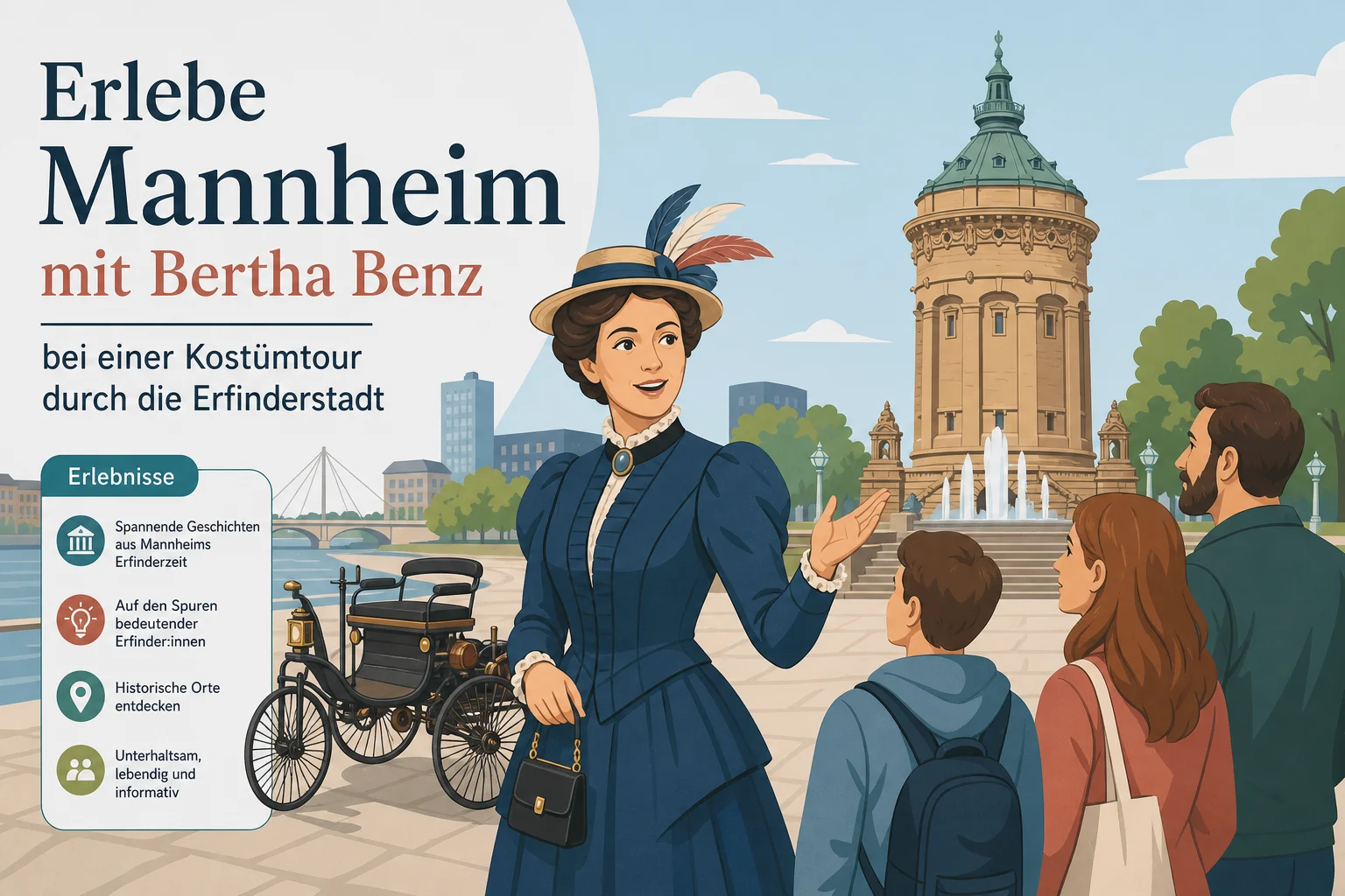 Erlebe Mannheim mit Bertha Benz bei einer Kostümtour durch die Erfinderstadt