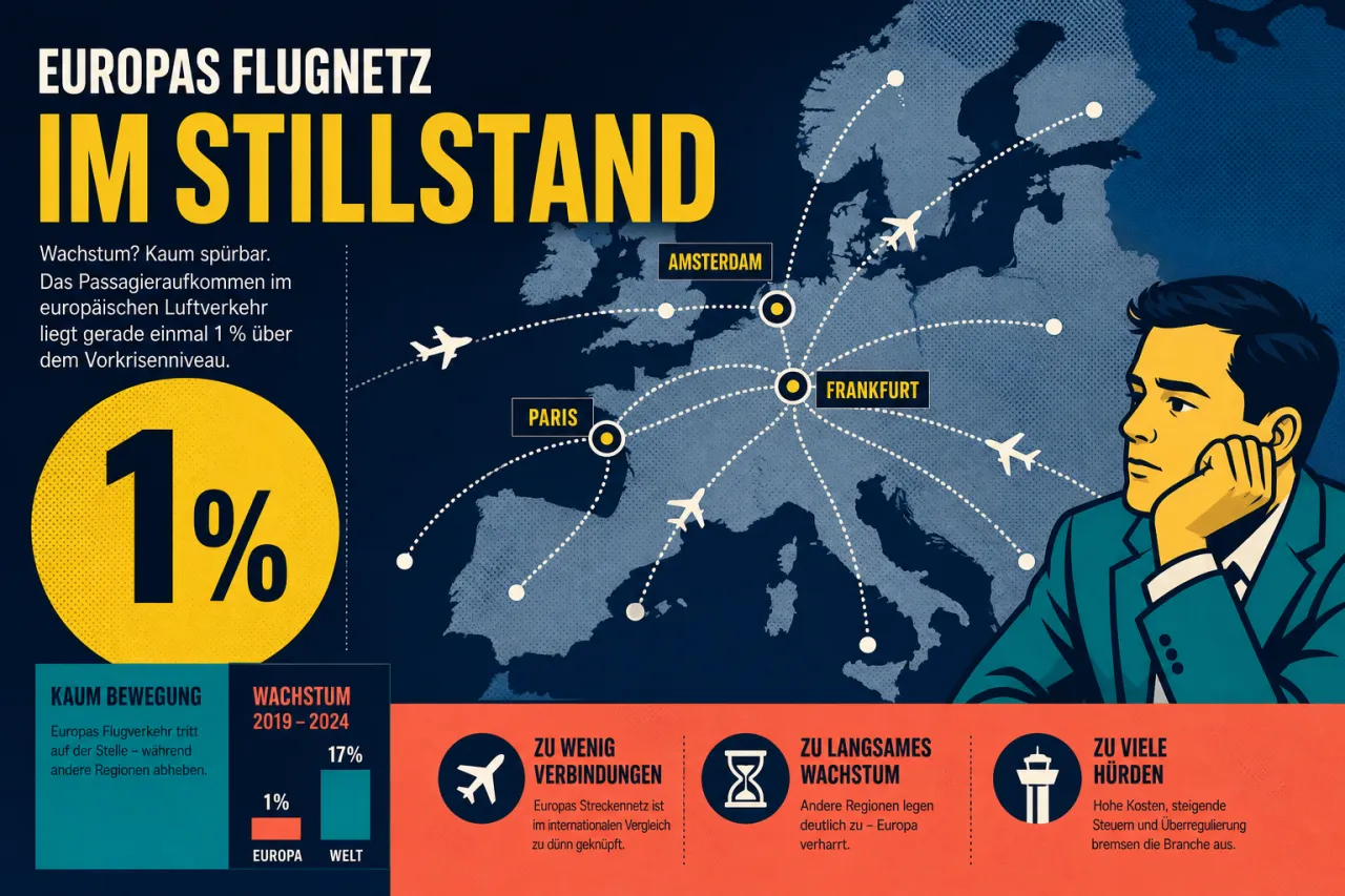 Europas Flugnetz wächst 2025 nur noch kaum