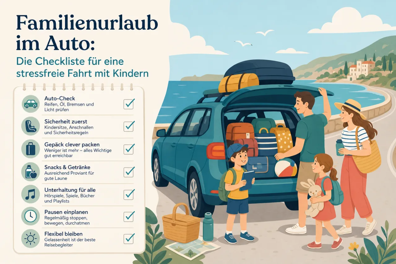 Familienurlaub im Auto: Die Checkliste für eine stressfreie Fahrt mit Kindern