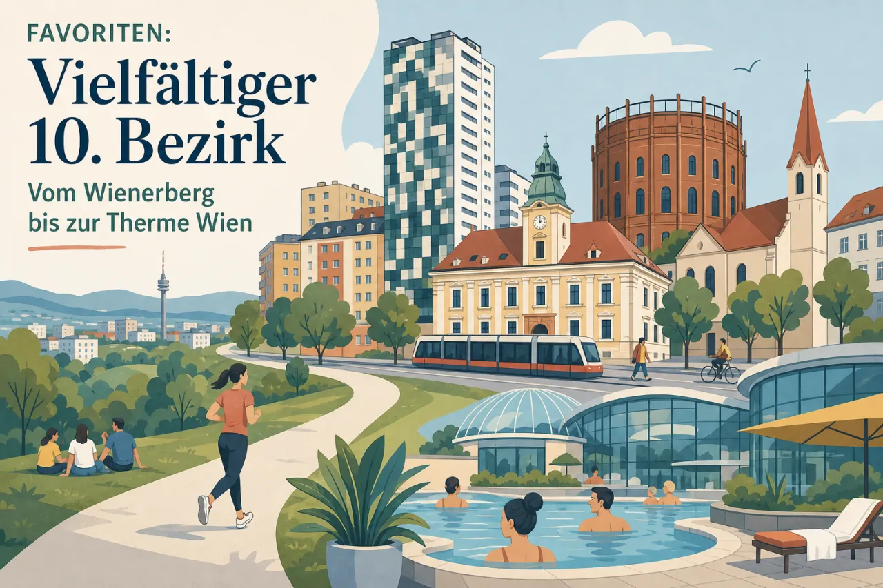Favoriten in Wien: Wienerberg, Gasometer, Viktor-Adler-Markt und Therme Wien