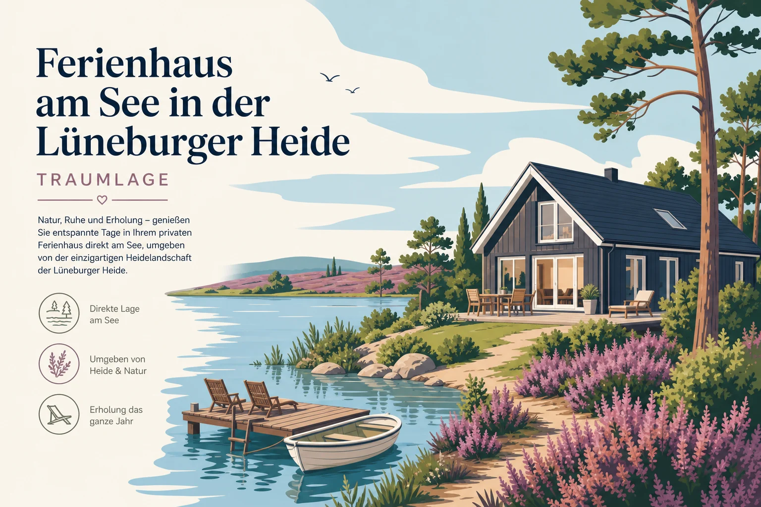 Ferienhaus am See in der Lüneburger Heide: Traumlage