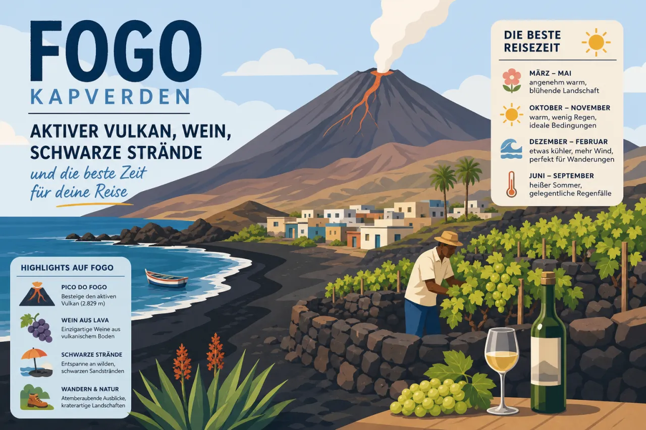 Fogo, Kapverden: Aktiver Vulkan, Wein, schwarze Strände und die beste Zeit für deine Reise