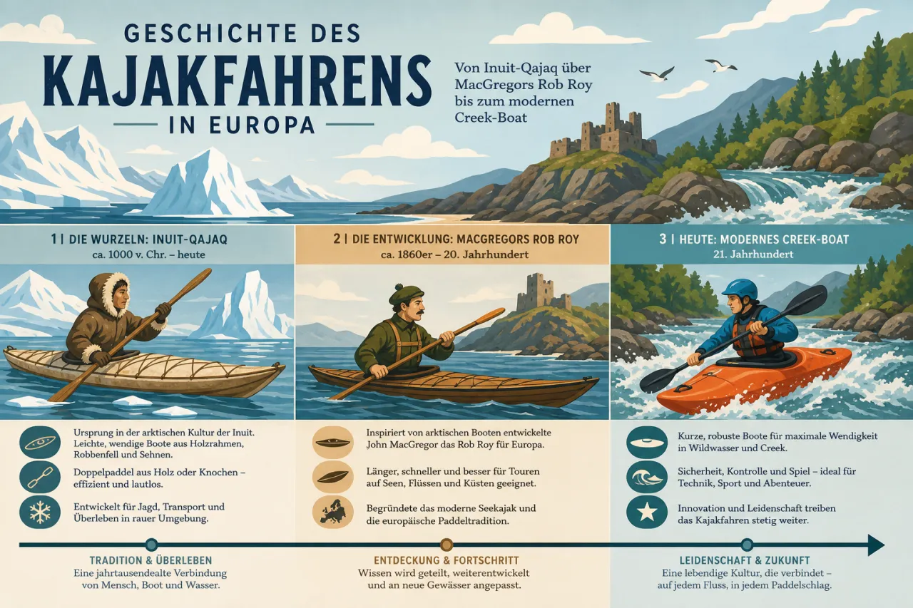Geschichte des Kajakfahrens in Europa: Von Inuit-Qajaq über MacGregors Rob Roy bis zum modernen Creek-Boat