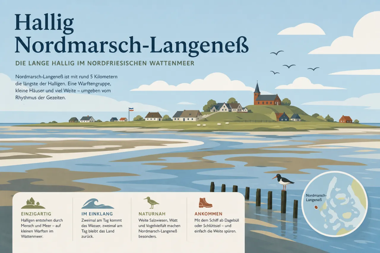 Hallig Nordmarsch-Langeneß: die lange Hallig im nordfriesischen Wattenmeer