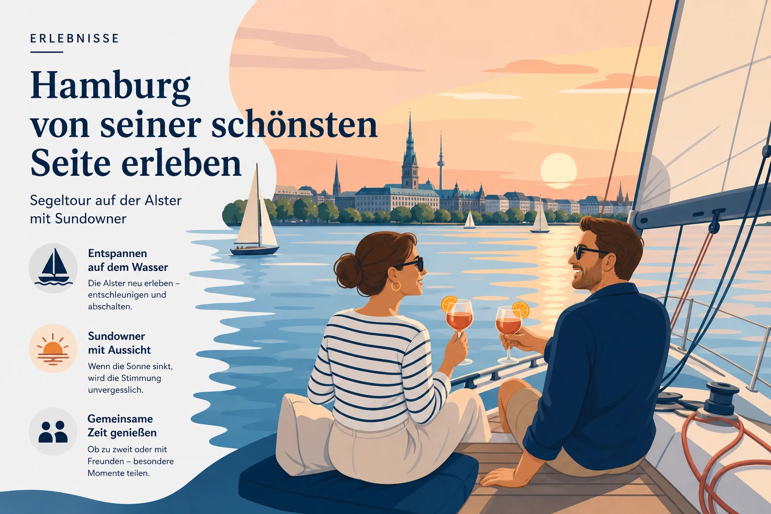 Hamburg Alster Segeltour mit Sundowner