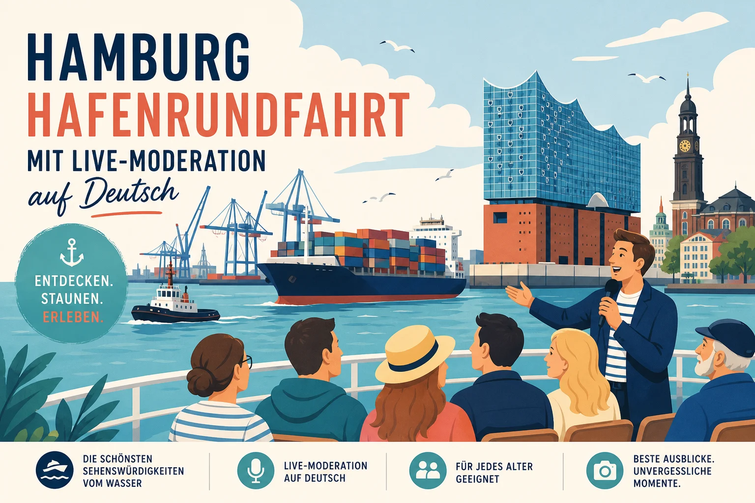 Hamburg Hafenrundfahrt mit Live-Moderation auf Deutsch